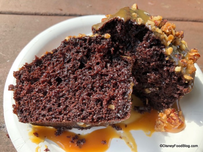 Warm Chocolate Cake with Bourbon-Salted Caramel Sauce and Spiced Pecans