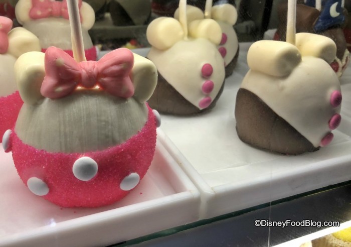 Mickey and Minnie Apples are ready for Valentine's Day at Goofy's Candy Kitchen
