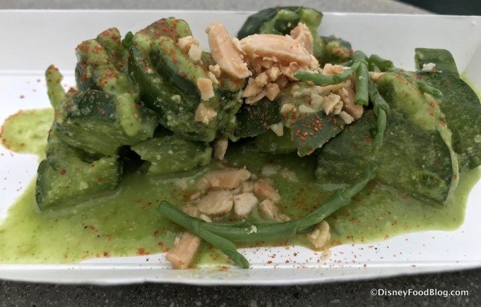Compressed Asian Cucumbers with Green-Green Sauce, Toasted Almonds, and Sea Beans