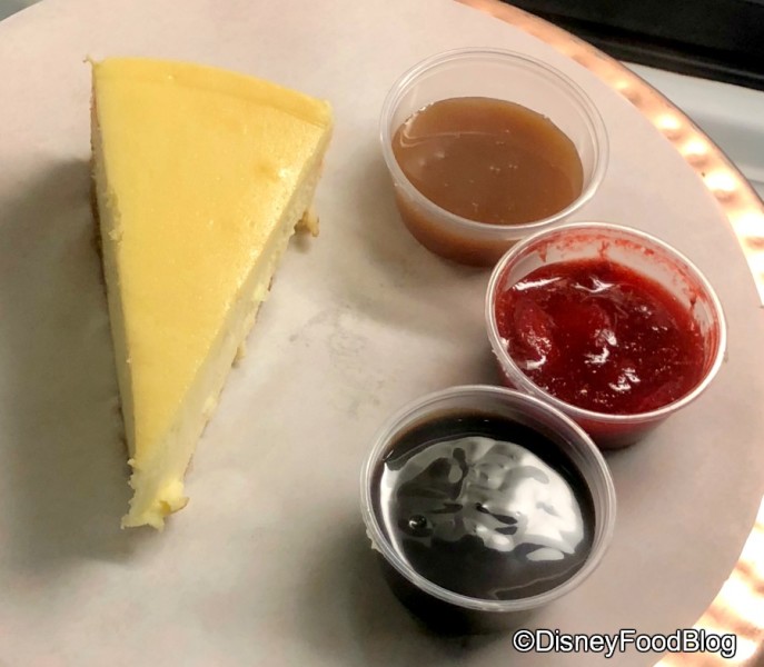 Caramel added as a topping for cheesecake