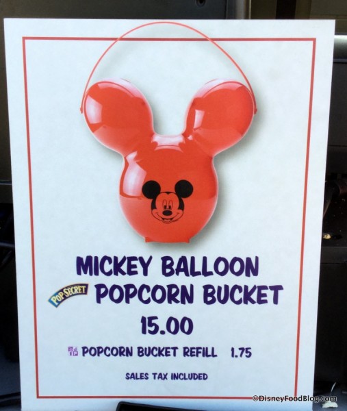 Mickey Balloon Popcorn Bucket sign