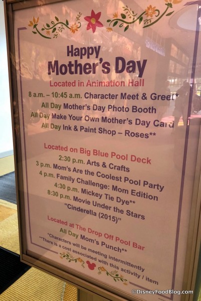Mother's Day Activities Board at Art of Animation