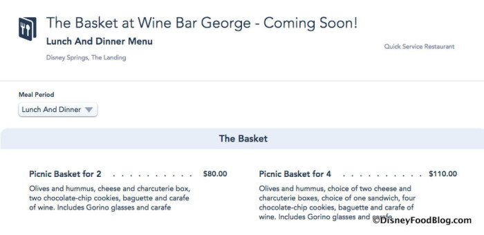 The Basket at Wine Bar George Menu screenshot