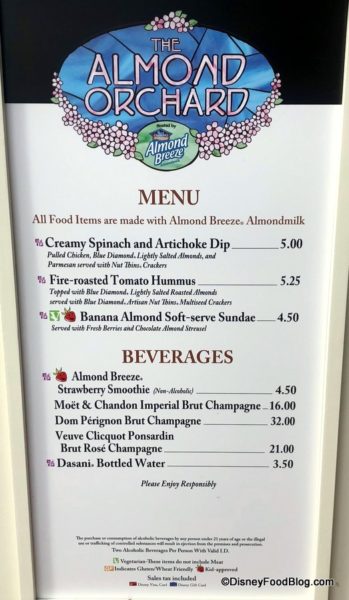 2018 Epcot Food and Wine Festival The Almond Orchard Booth Menu