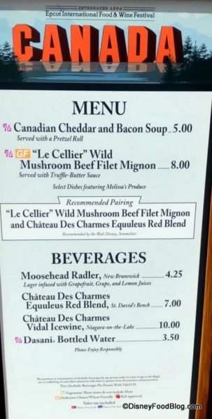 2018 Canada Booth Menu