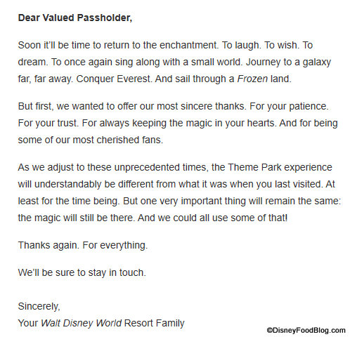 Walt Disney World Reaches Out to Annual Passholders with a Special Message 