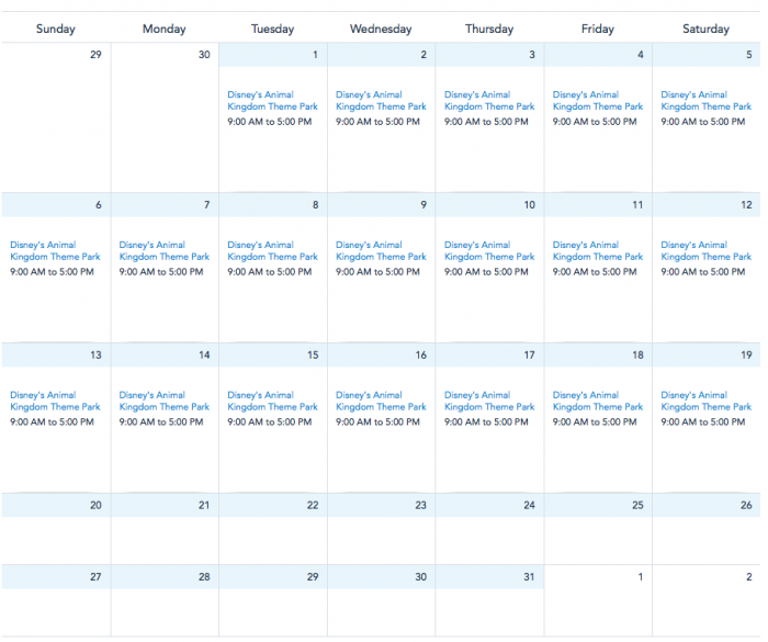Disneyland Hours Calendar Customize and Print