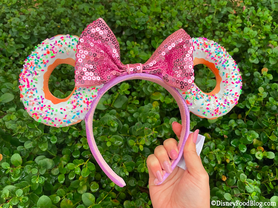 Disney Parks Foodie Minnie Mouse Glitter Bow Sprinkle Donut Ears Headband 