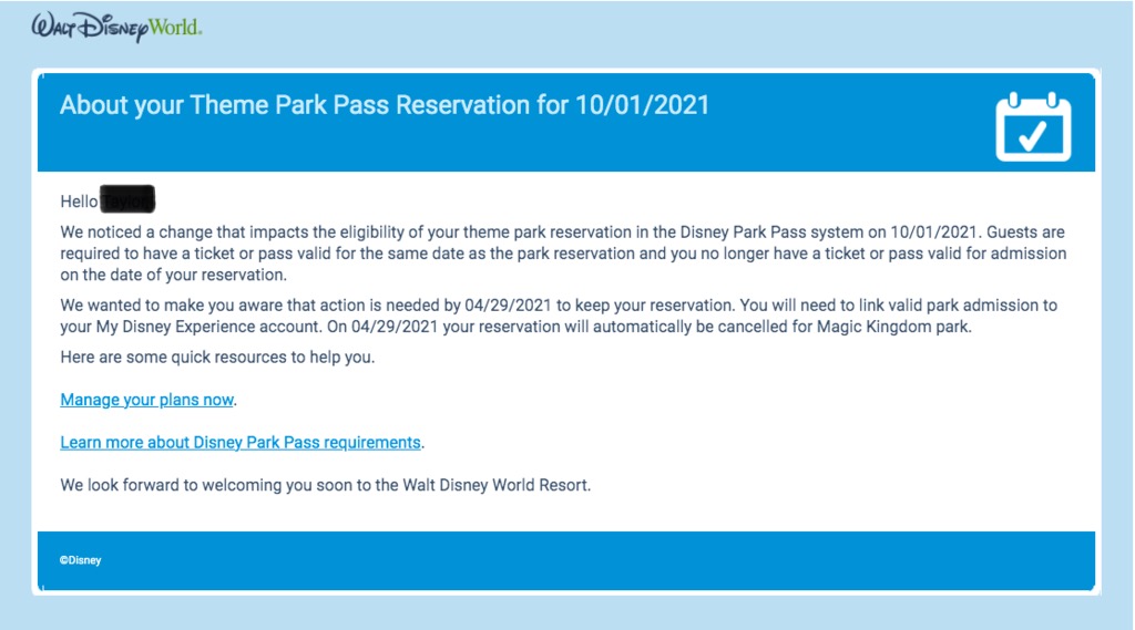 Walt Disney World Cancelling Park Pass Reservations Not Connected to Theme  Park Admission - WDW News Today