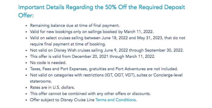 disney cruise deposit discount