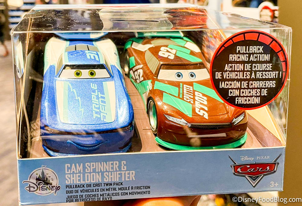 Disney Pixar Cam Spinner and Sheldon Shifter Pullback Die Cast Twin Pack 