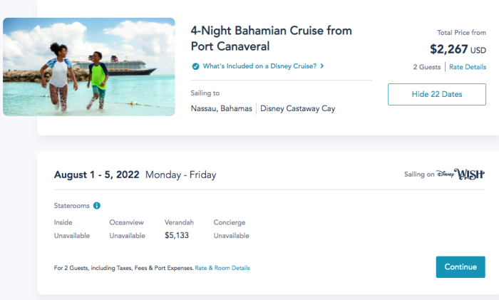 cost of disney cruise 2022