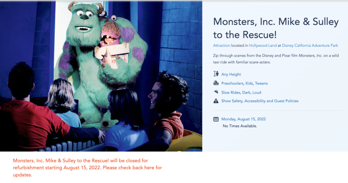 Monsters, Inc. Mike & Sulley to the Rescue! at Disney California