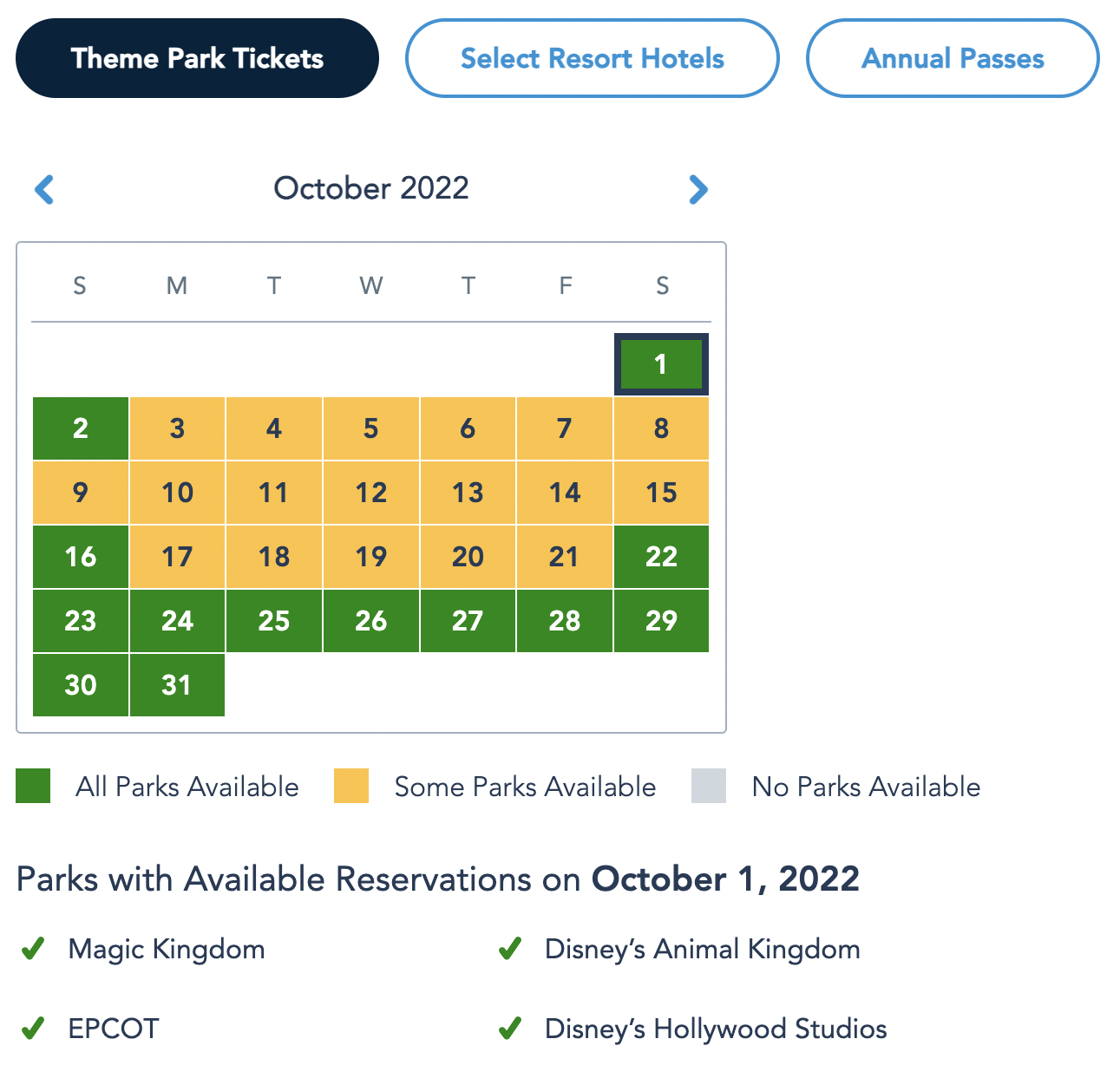 Disney World Park Availability Calendar Printable Template Calendar
